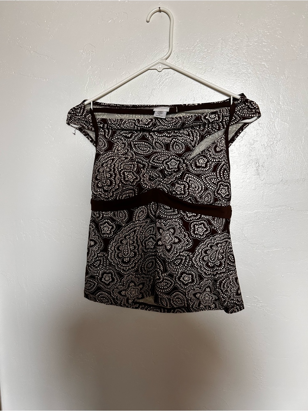Isaac Mizrahi Brown and White Paisley Swim Tankini Top